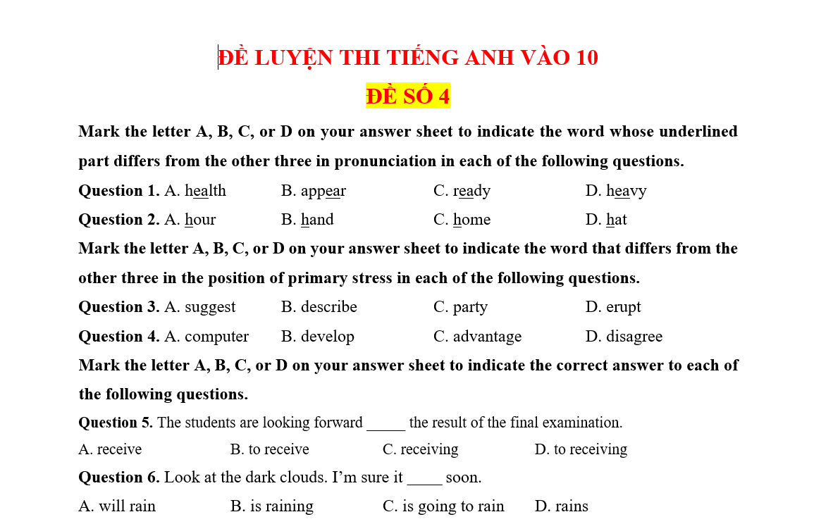 Bộ 3 đề ôn thi vào 10 (đề 4 - 6)[có đáp án - form mới Hà Nội]